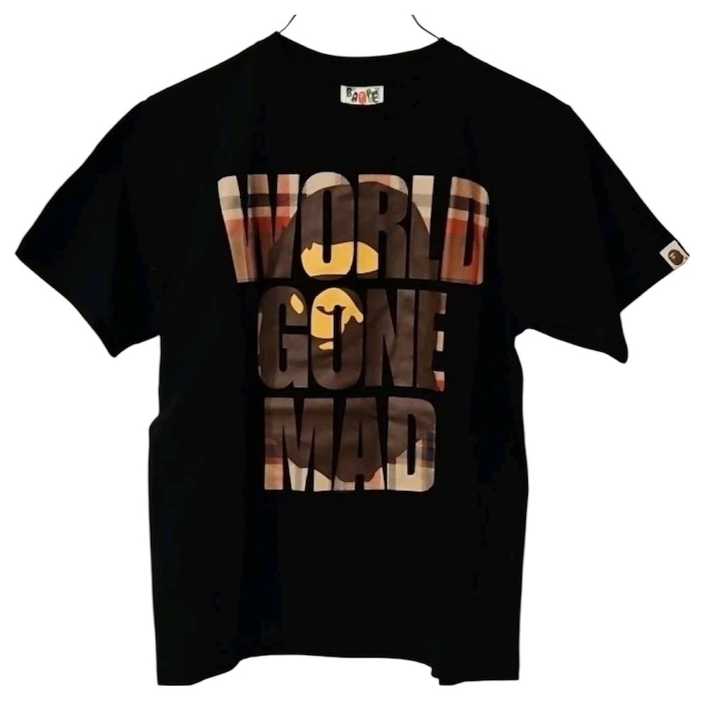 BAPE World Gone Mad Tee – Brown Ape Head Logo – Black – Size Small – NWT